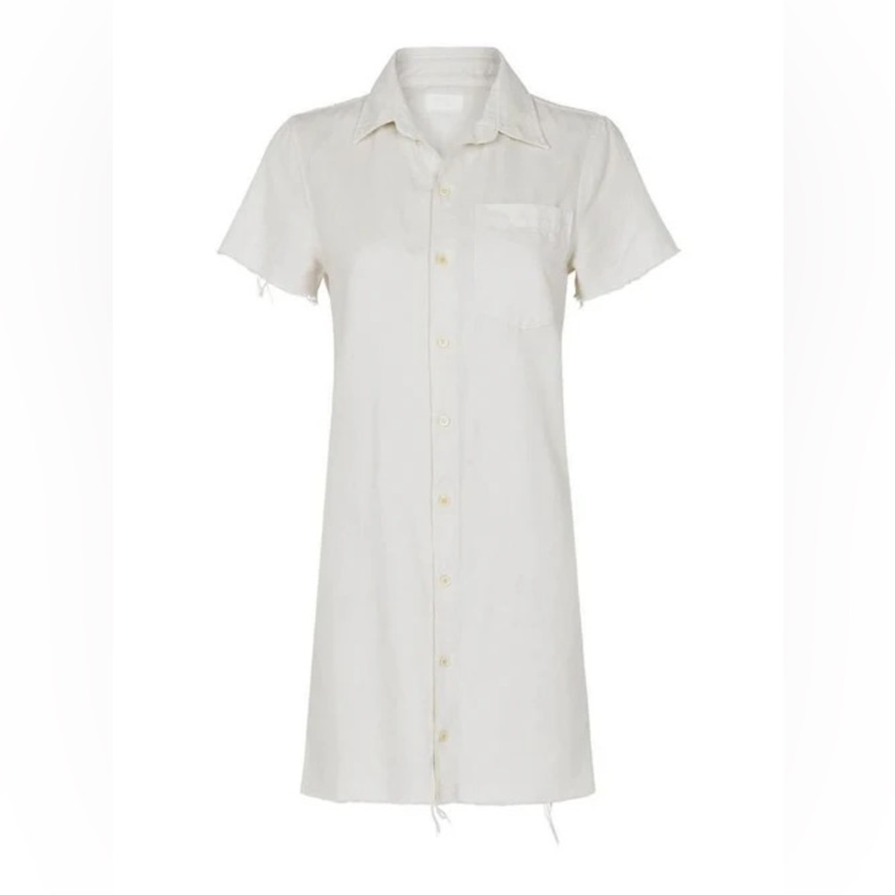 MOTHER Short Sleeve Frenchie Fray Dress White - Small